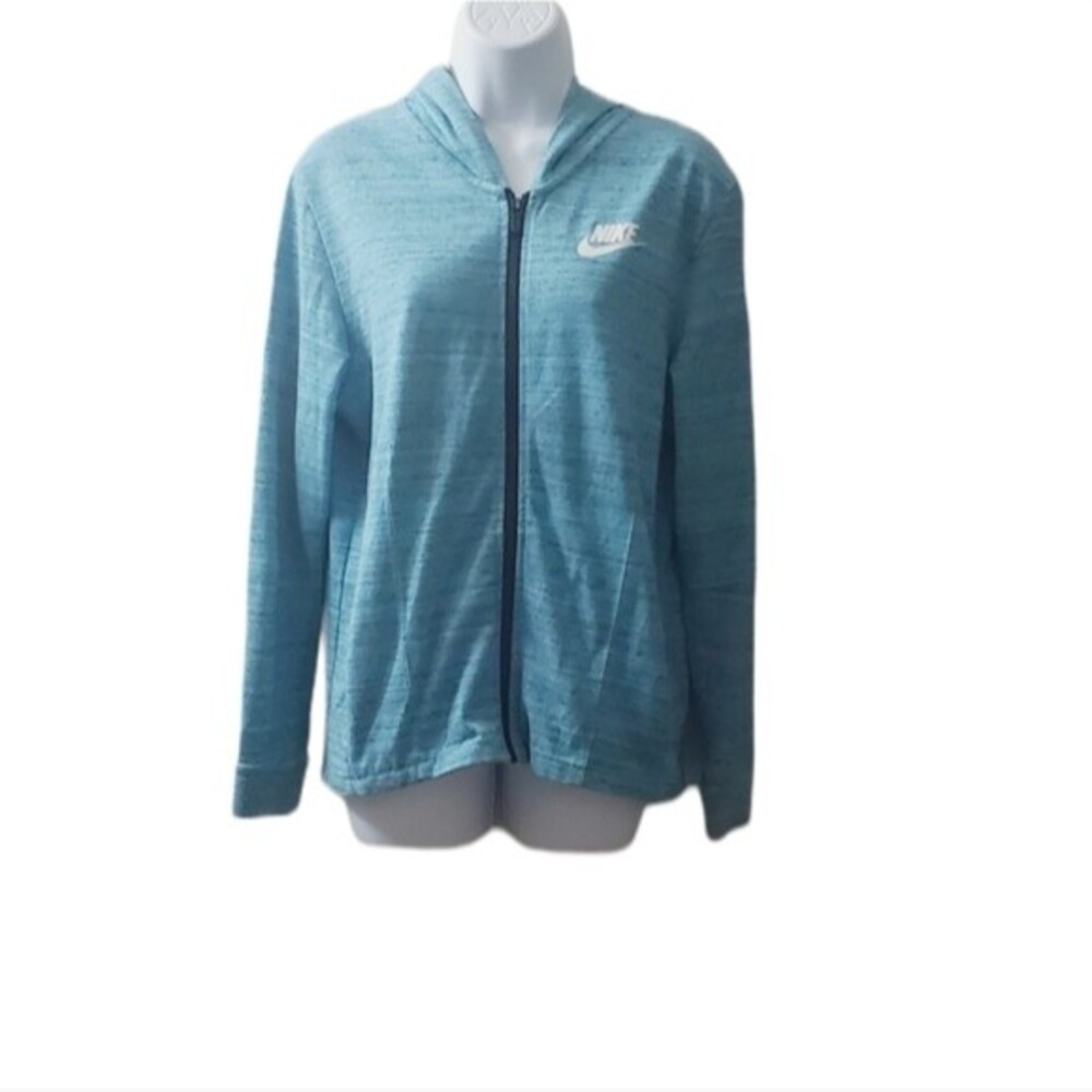 Womens Blue Black Marbled Nike Full Zip Hooded Longsleeve Stretchy Jacket